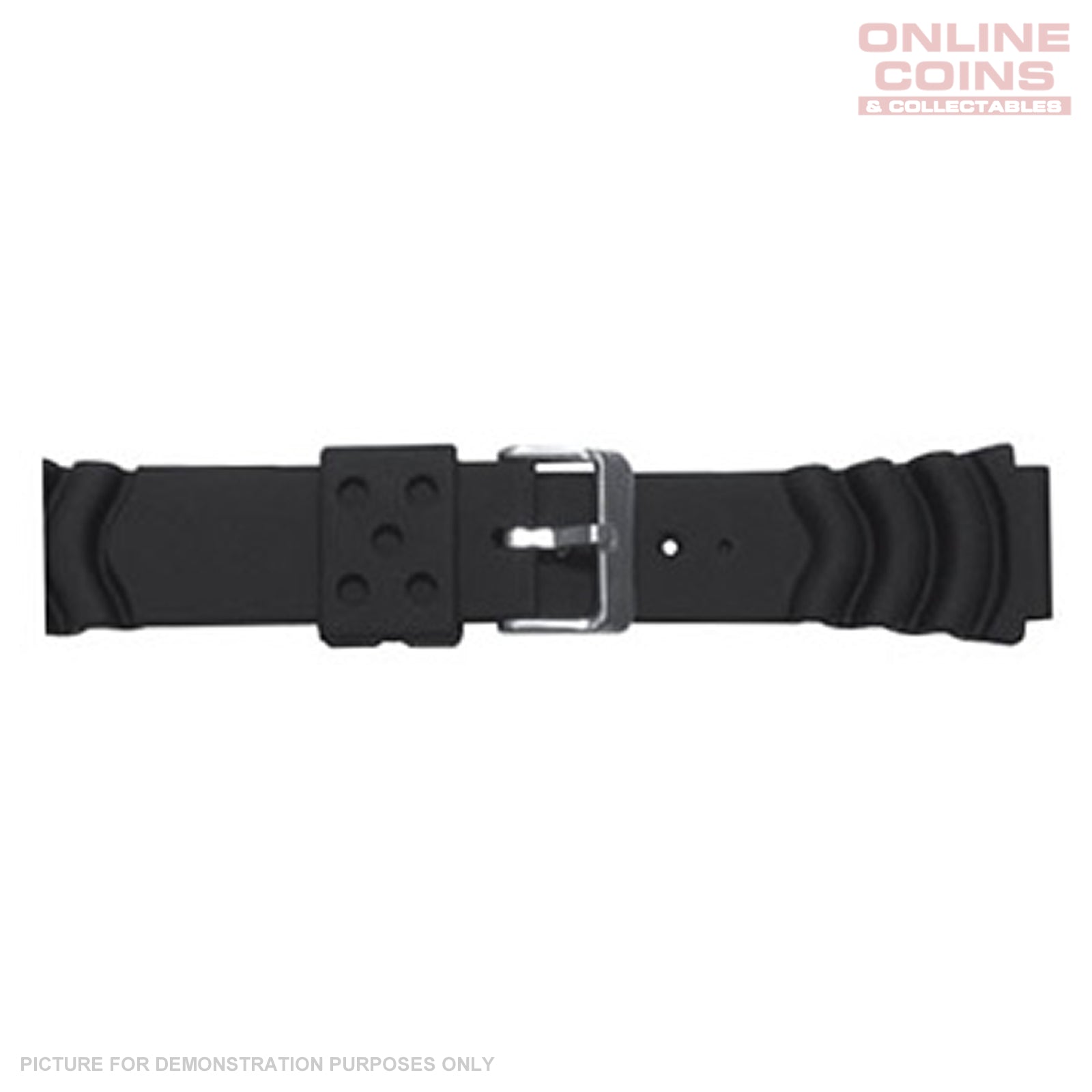 20mm Rubber Scallop Ribbed Watch Strap - Black